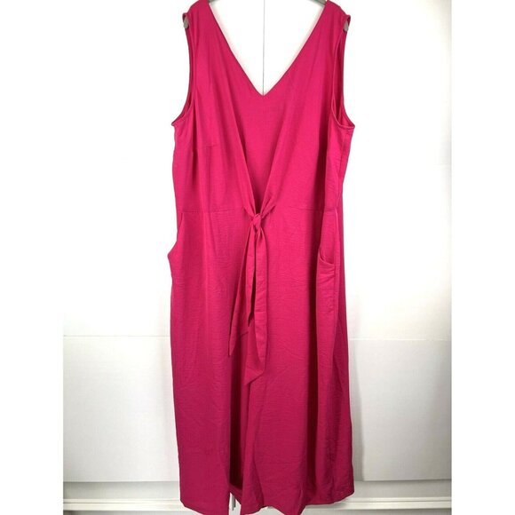 Gabby Skye Wide Leg Romper 24W Solid Pink Sleeveless Jumper Cropped Tie Waist - Picture 1 of 5